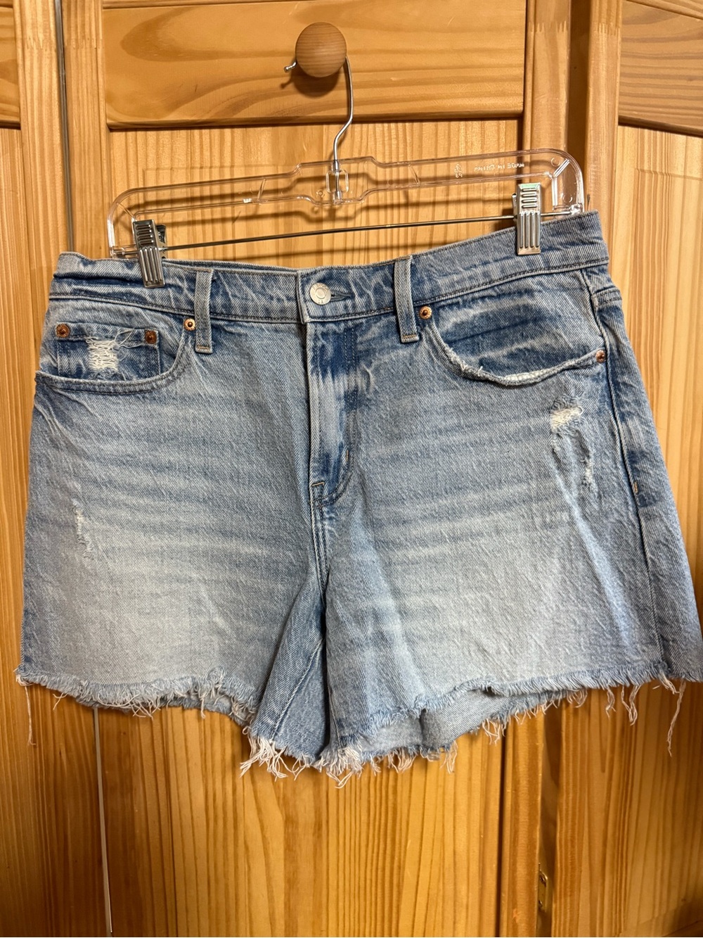 pistola light blue distressed denim cutoff shorts